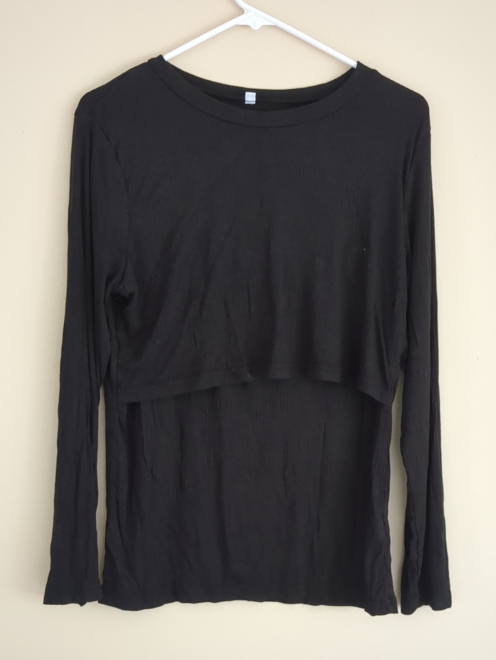 Large Black Ribbed Top Long Sleeve Nursing Breastfeeding Pumping Shirt